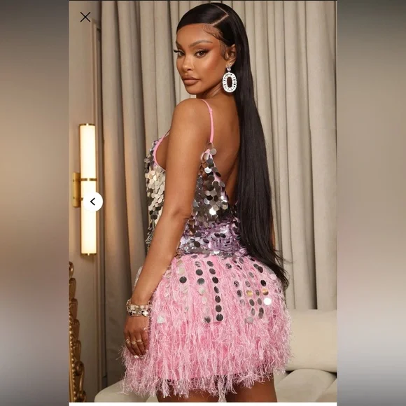 Fashion Nova Sequin and Feather Mini Dress - Picture 3 of 6